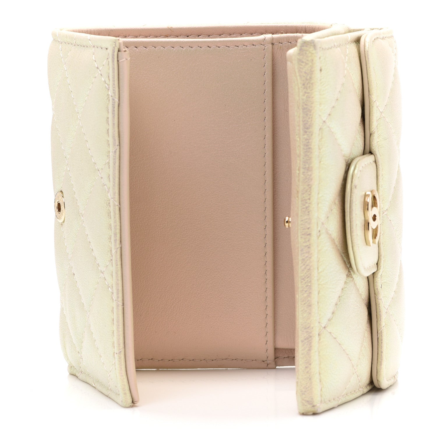 Chanel Iridescent Lambskin Quilted Double Flap Wallet Ivory 5 of 8