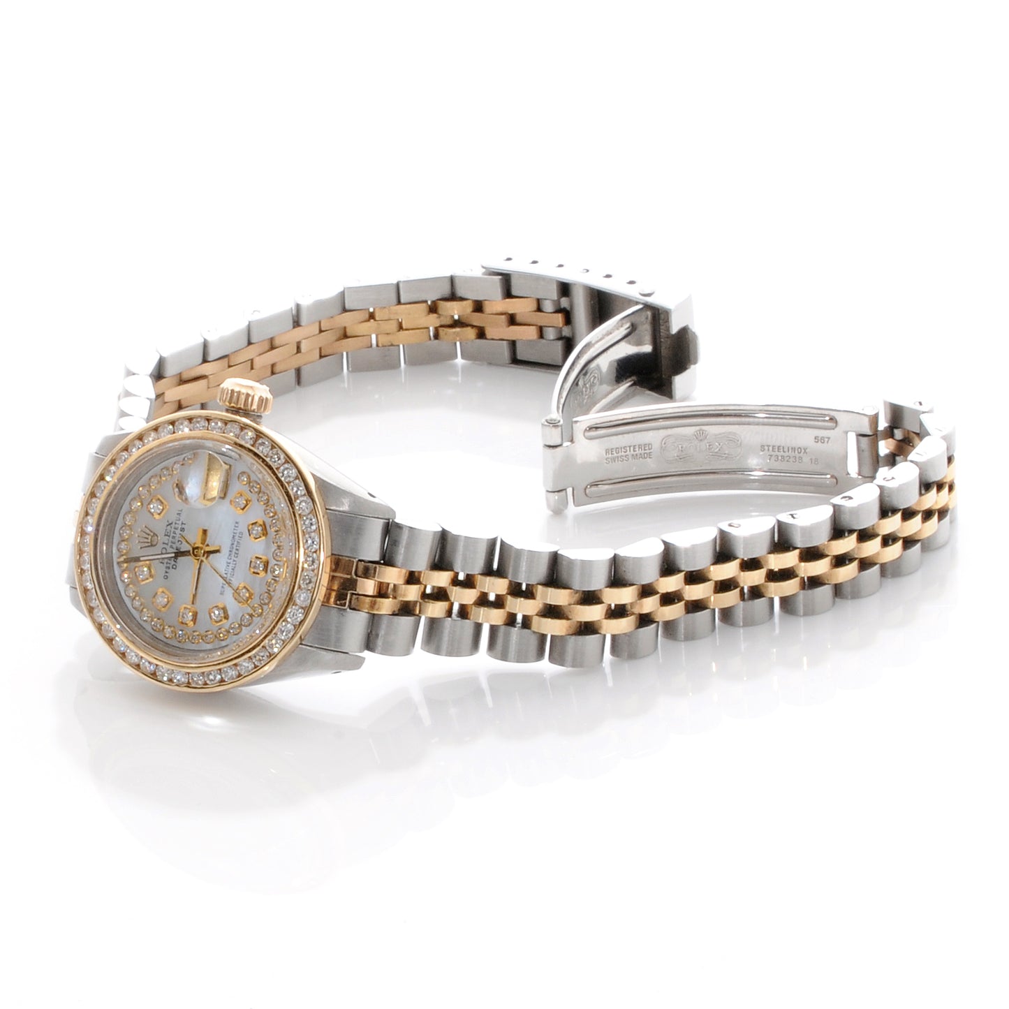 Stainless Steel 18K Yellow Gold Diamond Mother of Pearl Oyster Perpetual Datejust Watch 6917