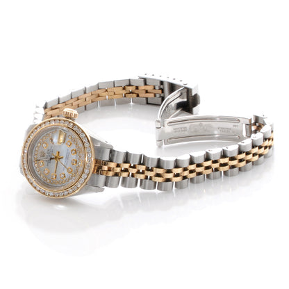 Rolex Stainless Steel 18K Yellow Gold Diamond Mother of Pearl Oyster Perpetual Datejust Watch 6917 4 of 8