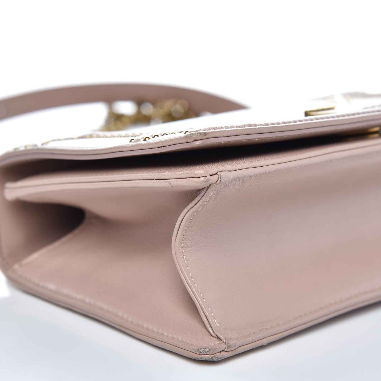 Lambskin Studded Small Diorama Flap Bag Nude