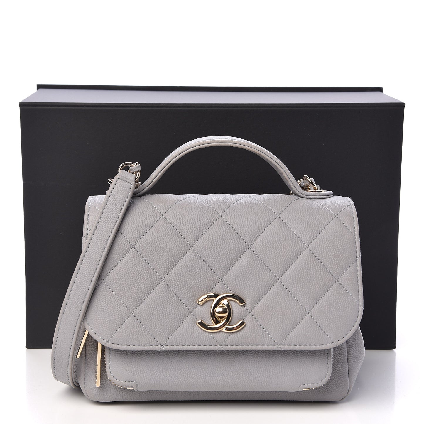Caviar Quilted Small Business Affinity Flap Grey