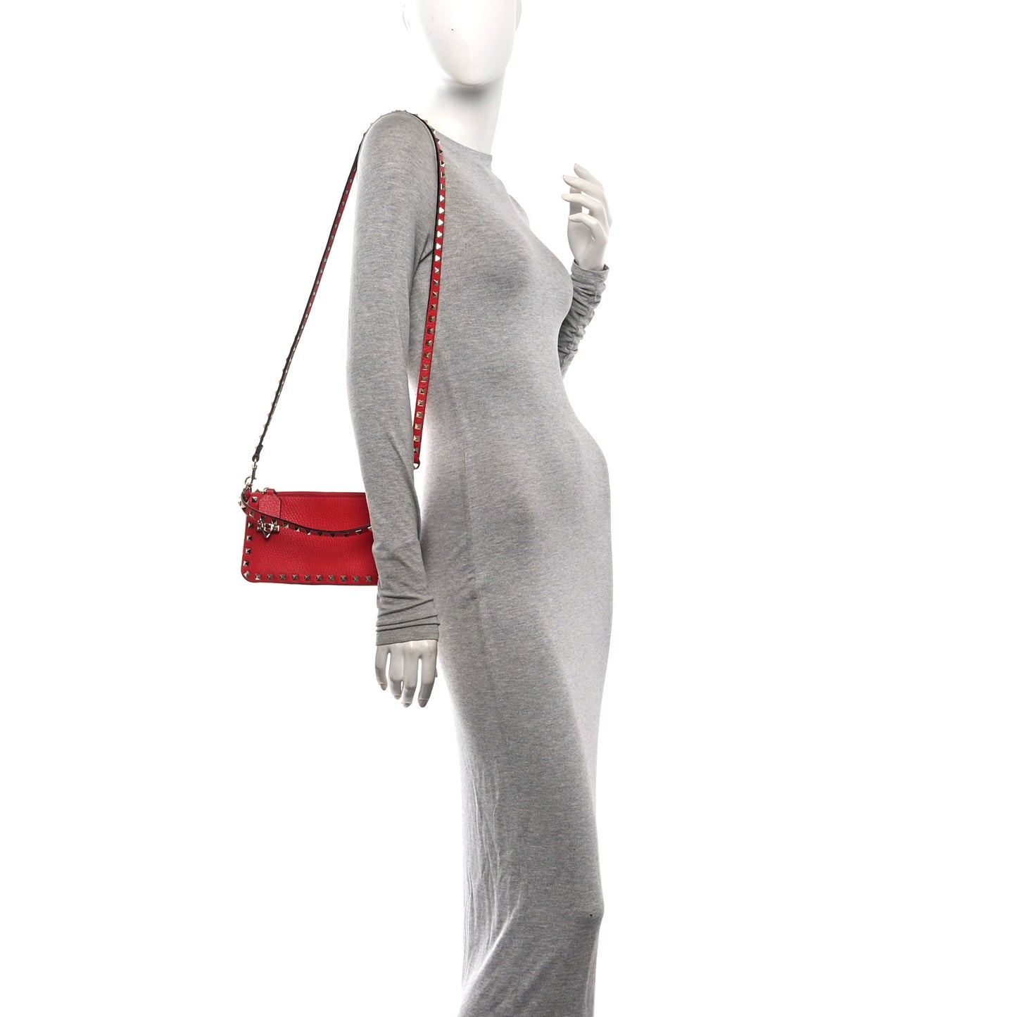 Grainy Calfskin Small Rockstud Crossbody Bag Rouge Pur