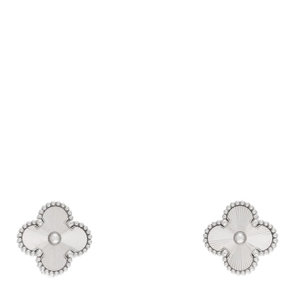 Van Cleef & Arpels 18K White Gold Guilloche Vintage Alhambra Earrings 1 of 4