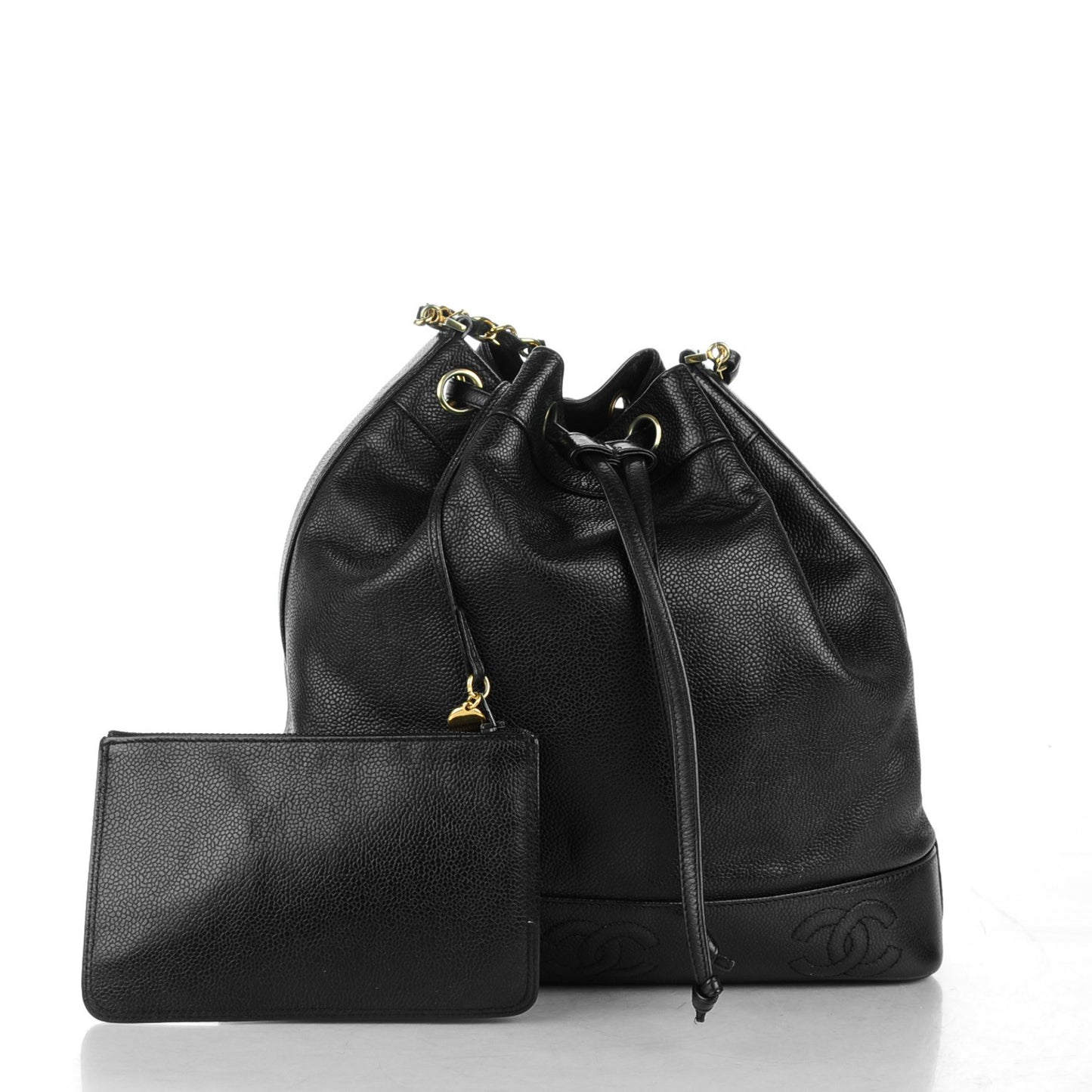 Caviar CC Drawstring Shoulder Bag Black