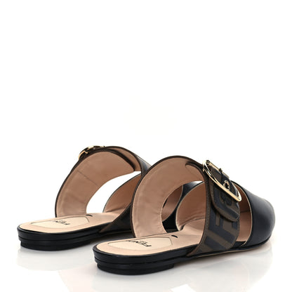 Fendi Vitello FF Embossed Buckle Flat Mules 35.5 Maya Black 4 of 8