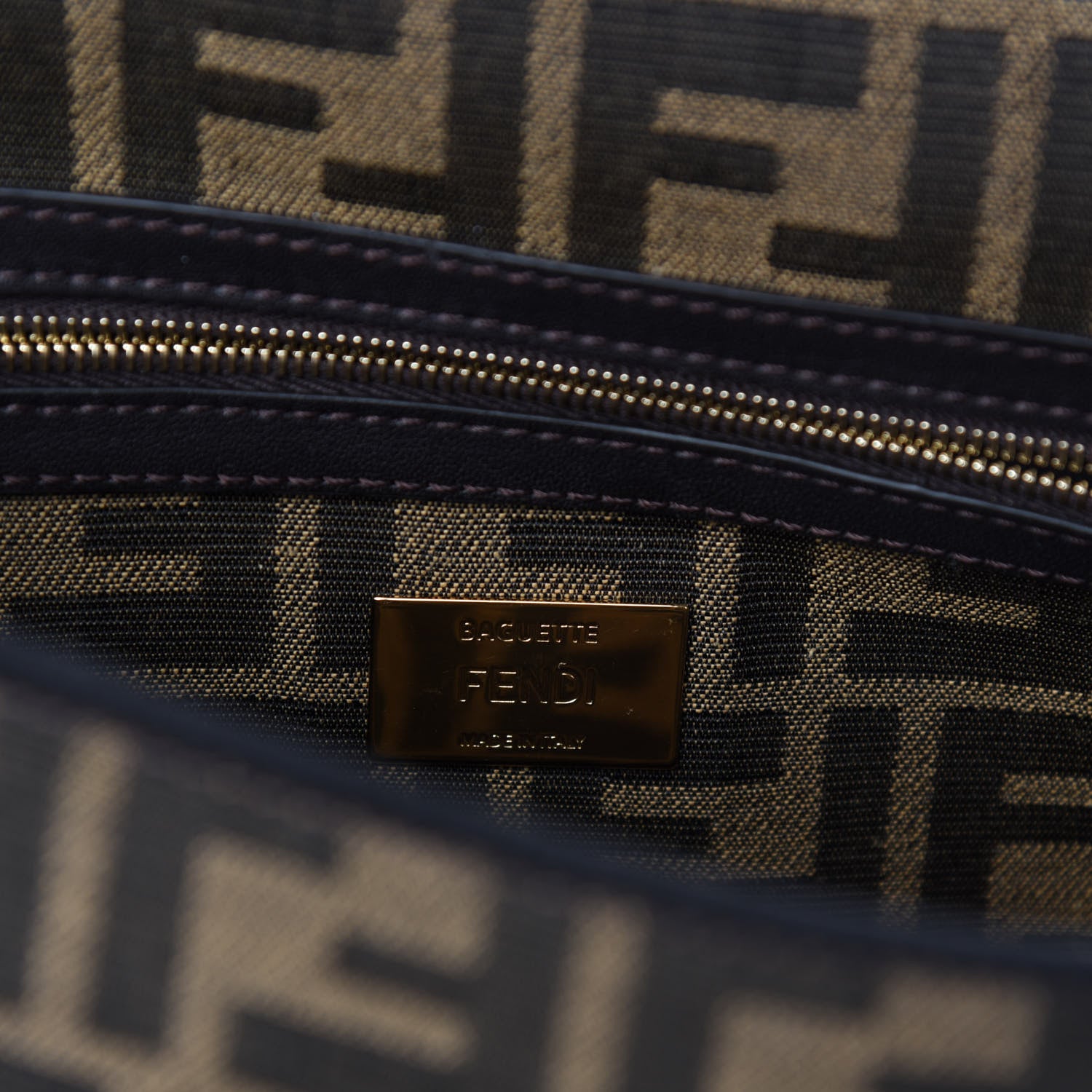 Fendi Fabric Jacquard FF 1974 Medium Baguette Tobacco Moro Black 8 of 11