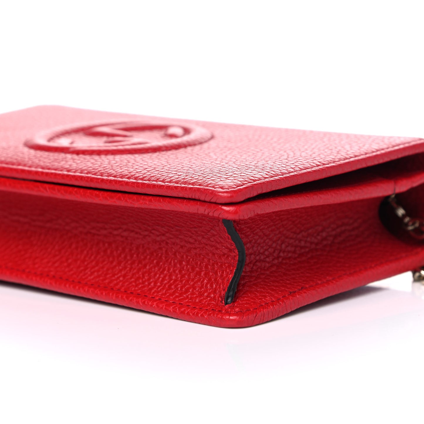 Pebbled Calfskin Soho Wallet on Chain Tabasco Red