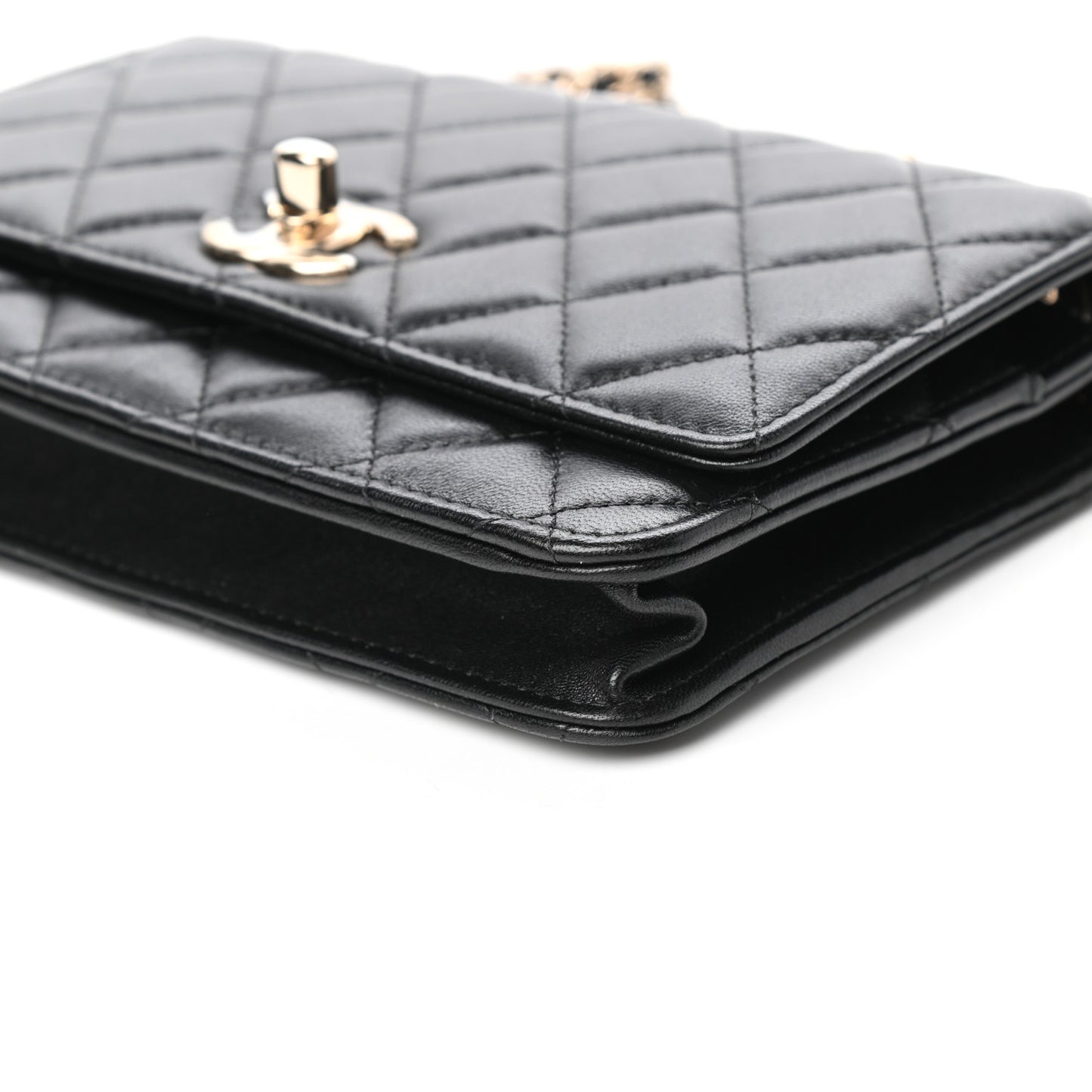 Lambskin Quilted Trendy CC Wallet On Chain WOC Black