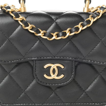 Chanel Lambskin Quilted Top Handle Flap Coin Purse With Chain Black 9 of 12