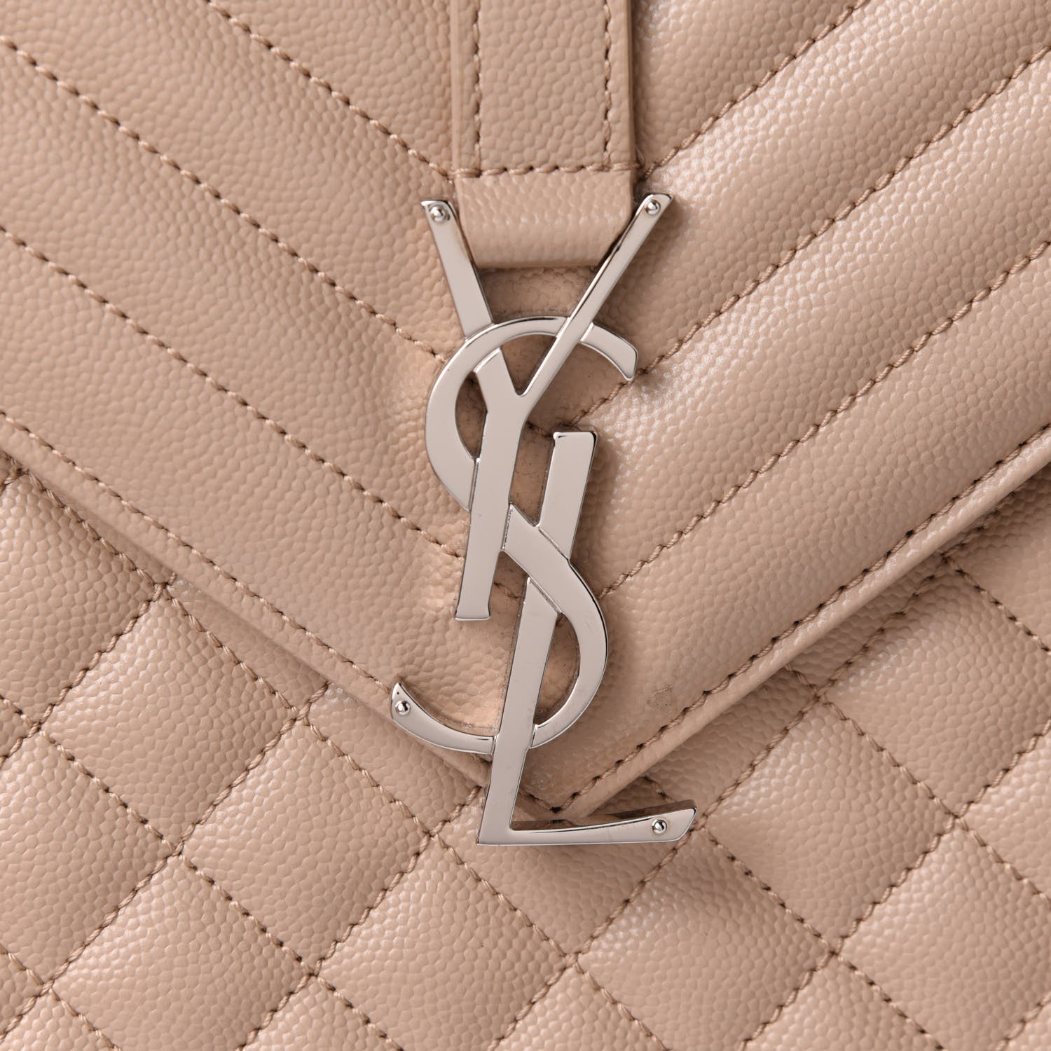 Saint Laurent Grain De Poudre Large Tri-Quilt Monogram Satchel Dark Beige 7 of 9