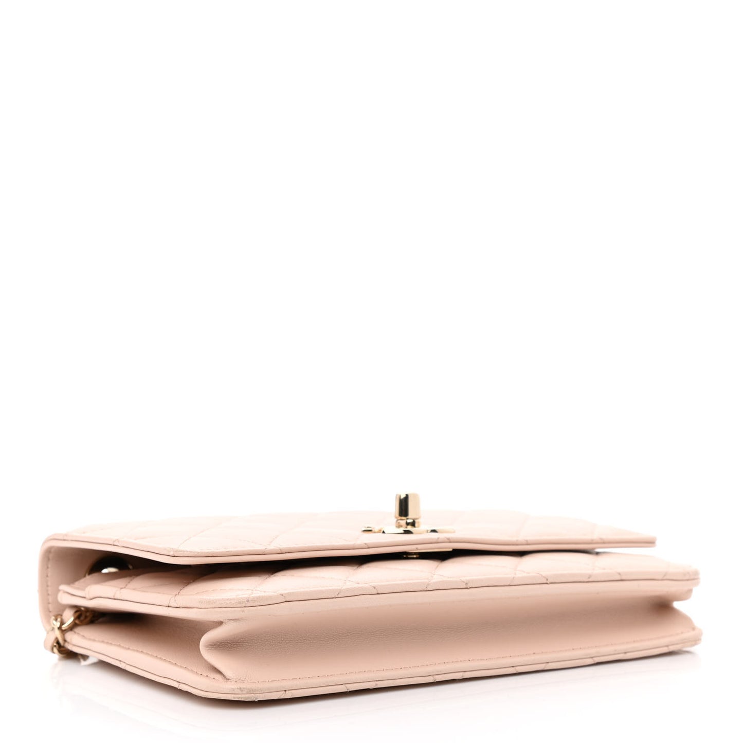 Lambskin Quilted Trendy CC Wallet On Chain WOC Light Beige