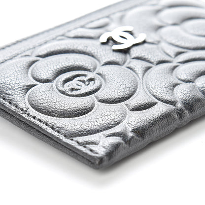 Chanel Goatskin Camellia Embossed Card Holder Grey 9 of 11