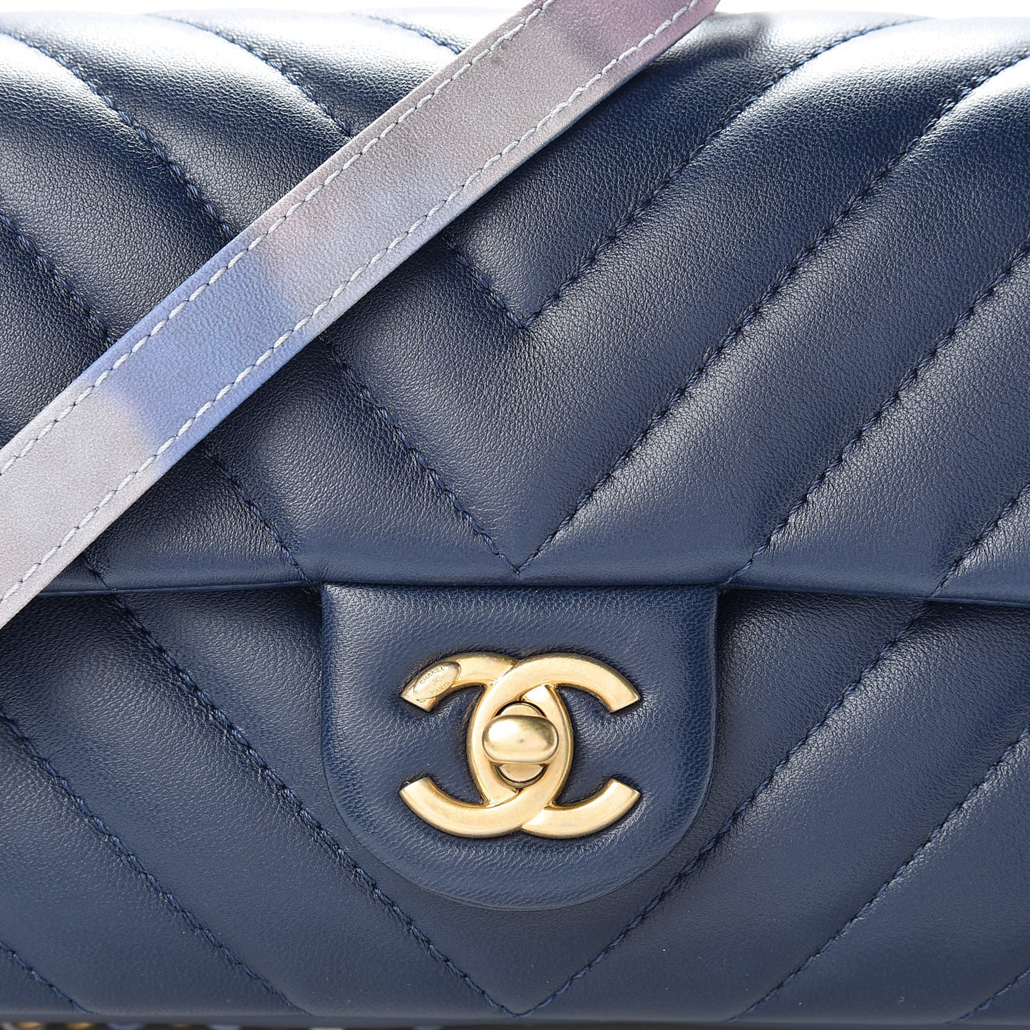 Lambskin Chevron Quilted Mini Chain Around Rectangular Flap Blue