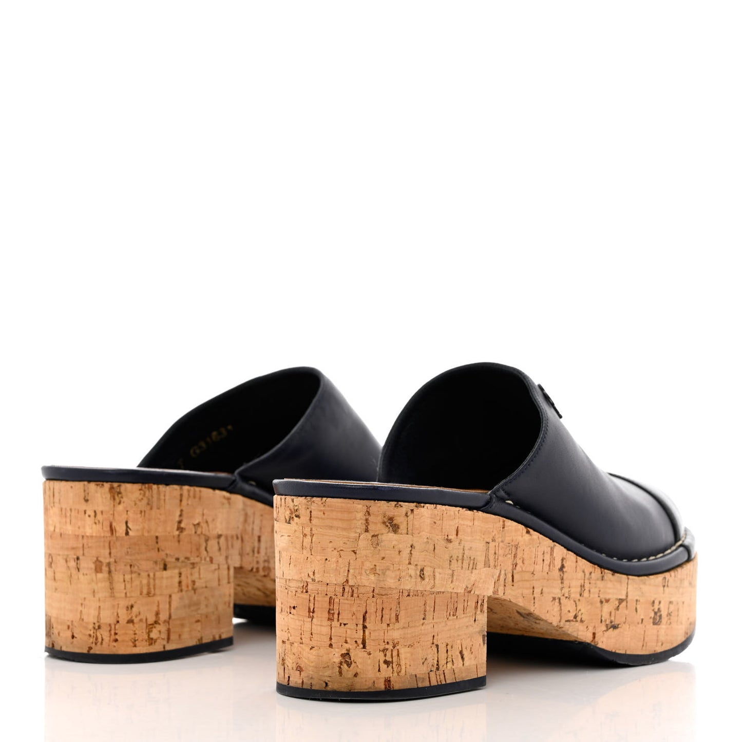 Calfskin Cork Cap Toe Platform Mules 37.5 Navy Black