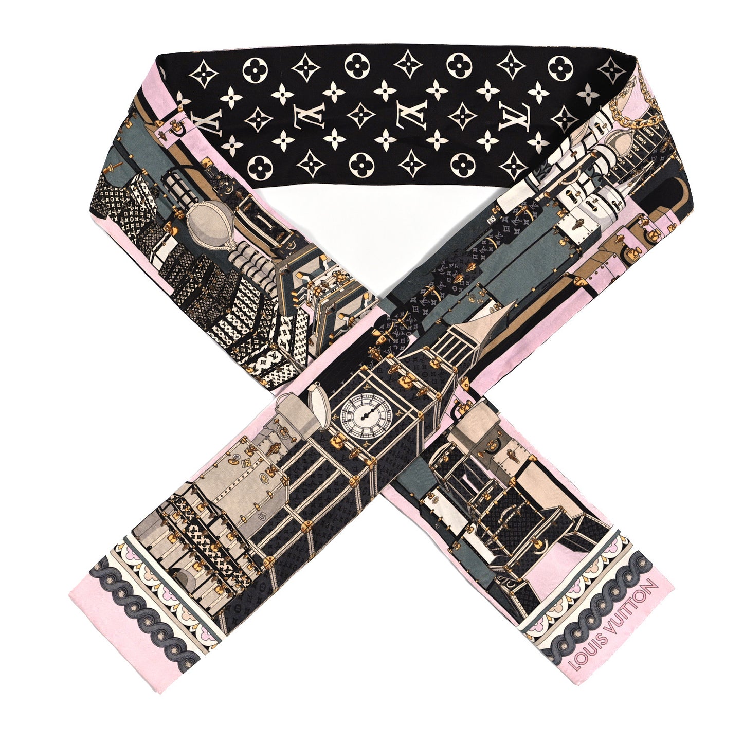 Silk Monogram Around The World Bandeau Black Pink