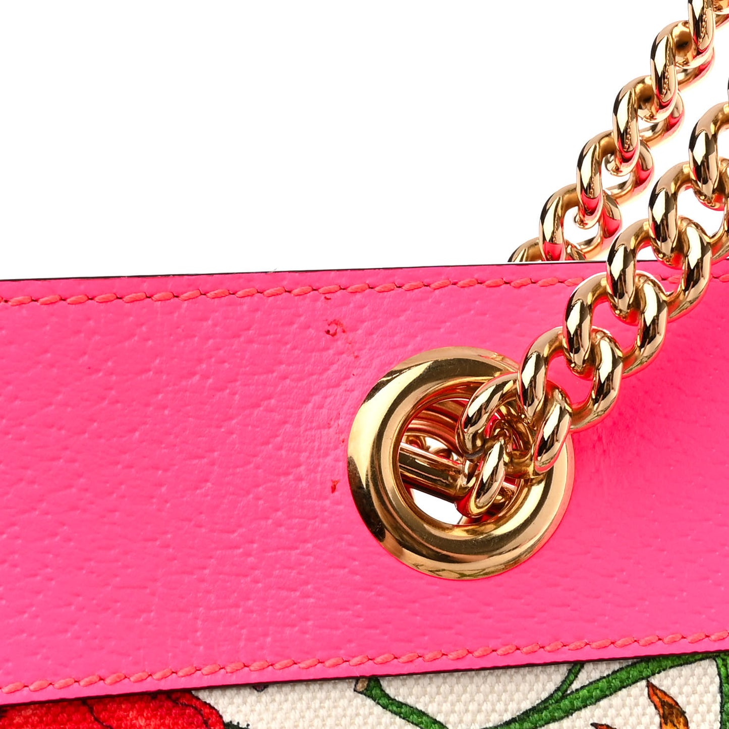 Canvas Flora Large Rajah Chain Tote White Multicolor Fuxia Fluo