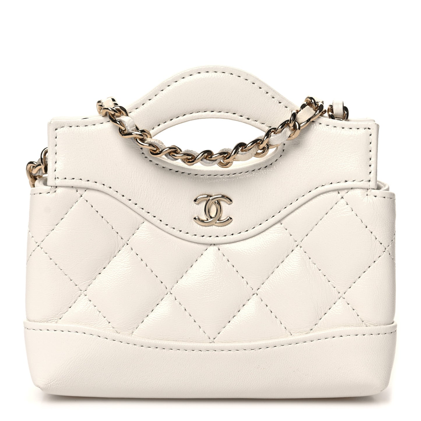 Shiny Lambskin Quilted Micro 31 Clutch With Chain White