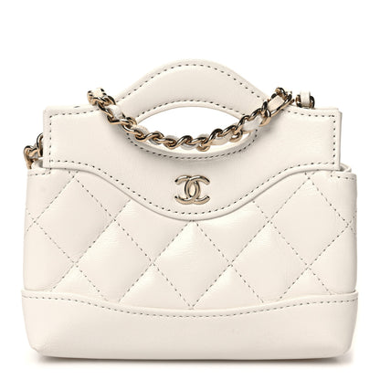Chanel Shiny Lambskin Quilted Micro 31 Clutch With Chain White 1 of 10