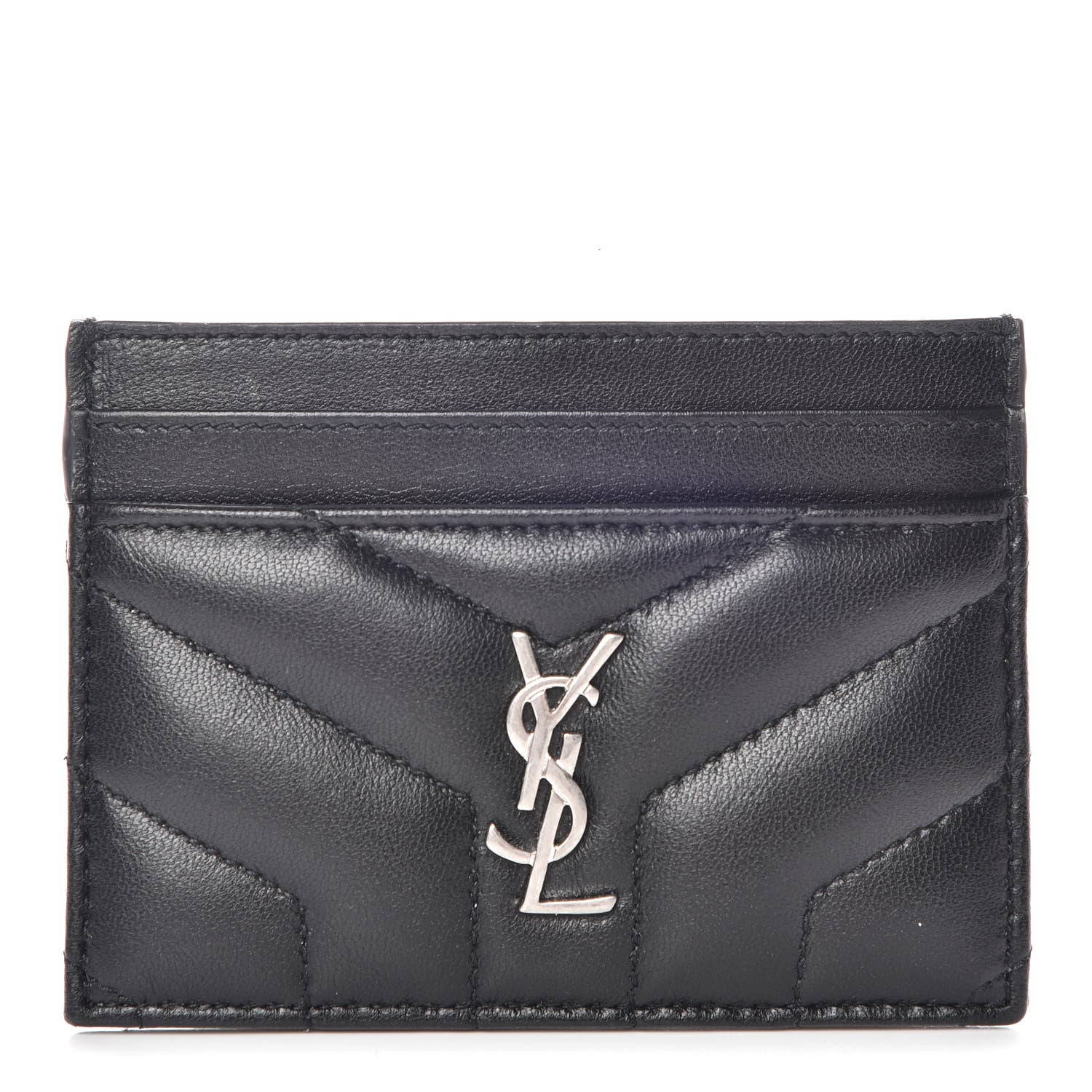 Saint Laurent Calfskin Y Quilted Monogram LouLou Credit Card Case Black 1 of 10