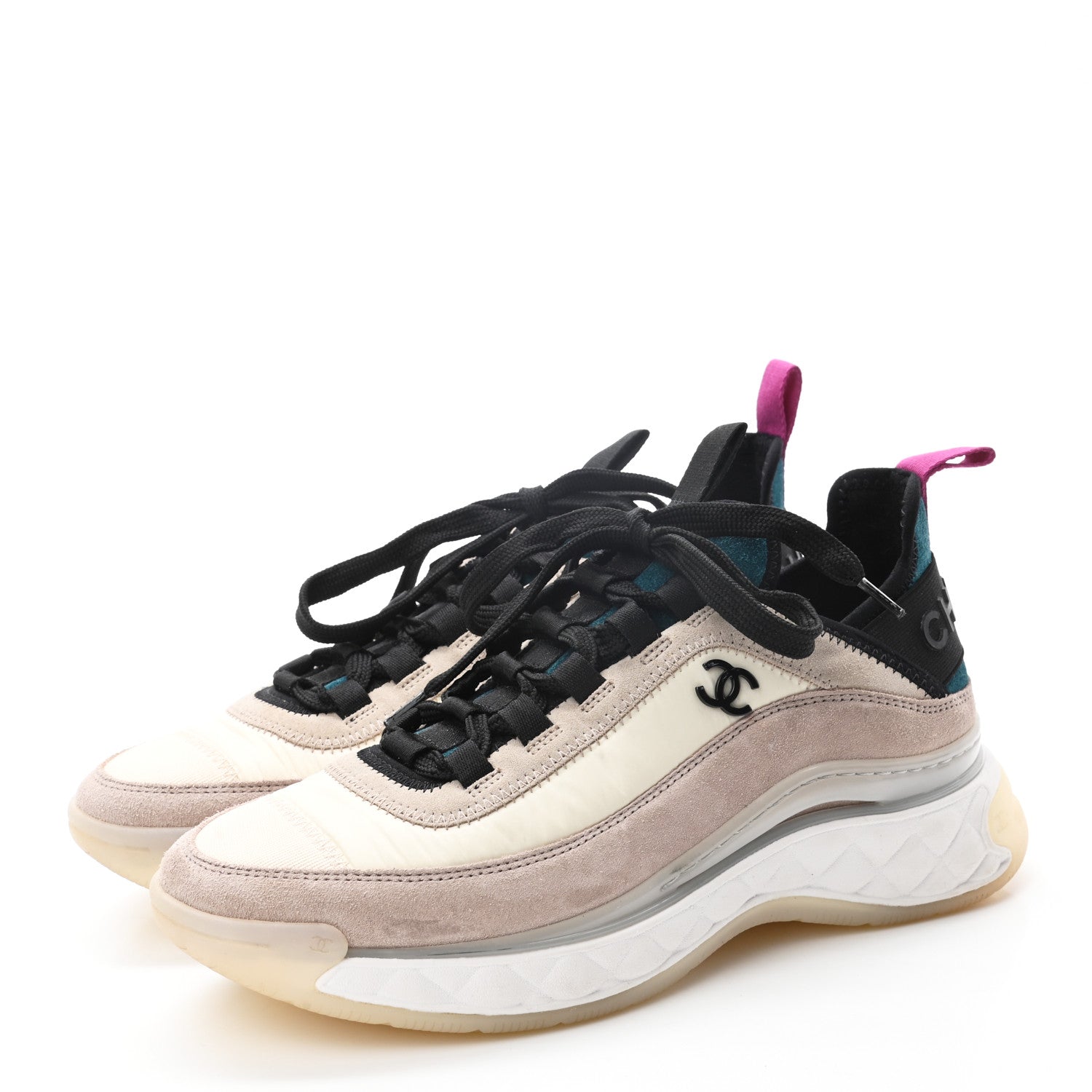 Chanel Suede Calfskin Nylon Grosgrain CC Sneakers 37 Beige Pink 3 of 12