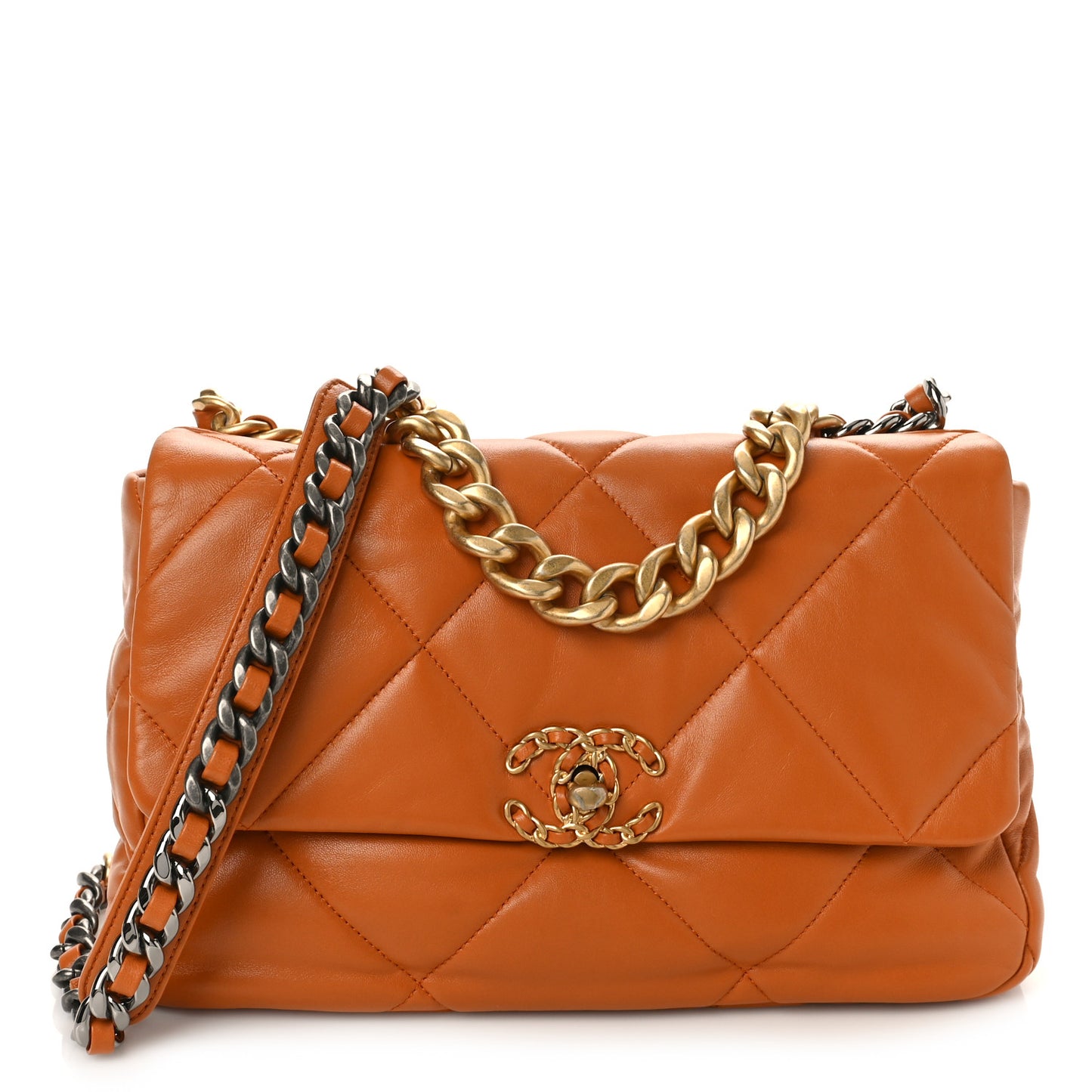 Lambskin Quilted Large Chanel 19 Flap Light Brown