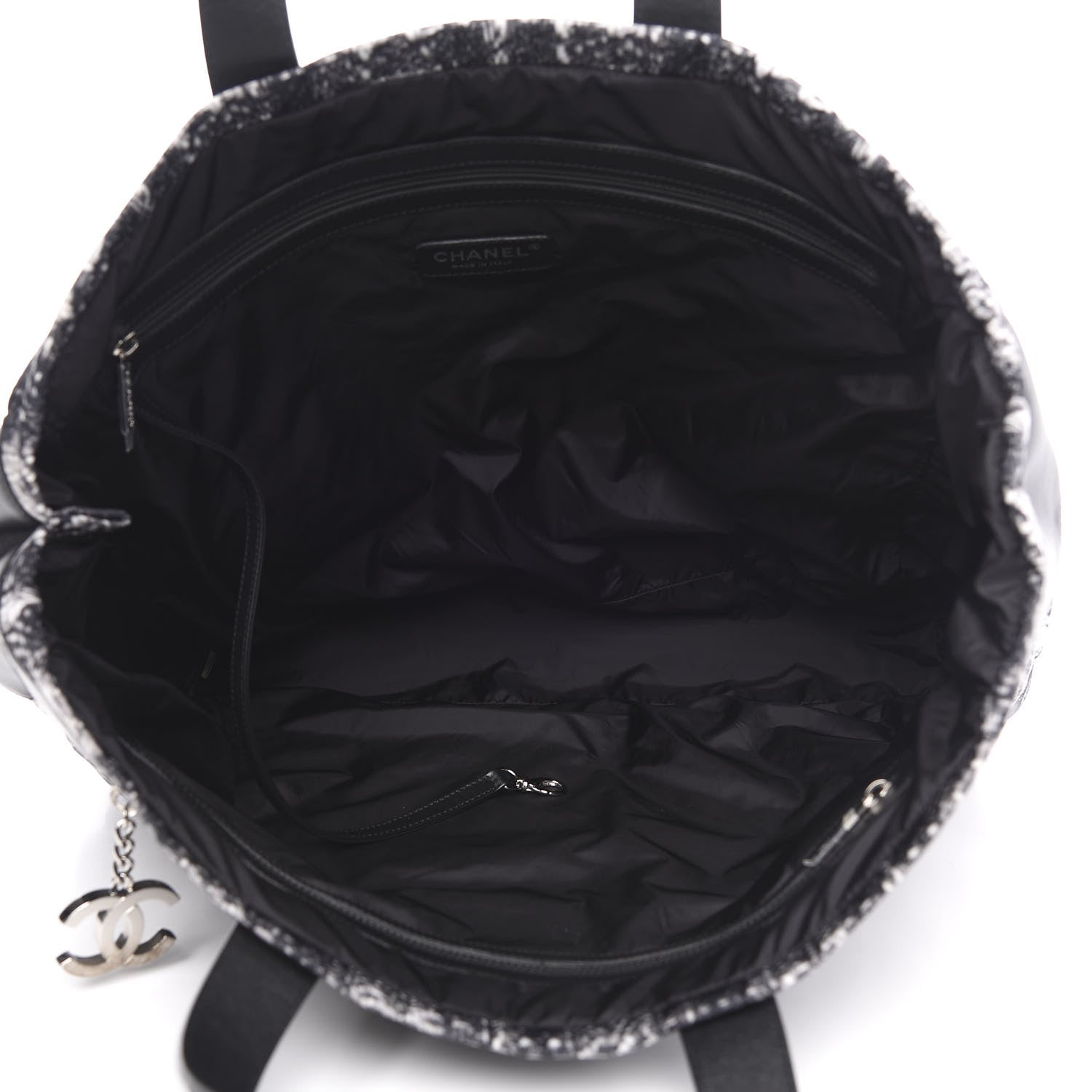 Chanel Lambskin Nylon Tweed Printed Tote Black White 5 of 9
