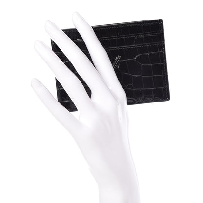 Saint Laurent Calfskin Crocodile Embossed Monogram Credit Card Case Black 2 of 8
