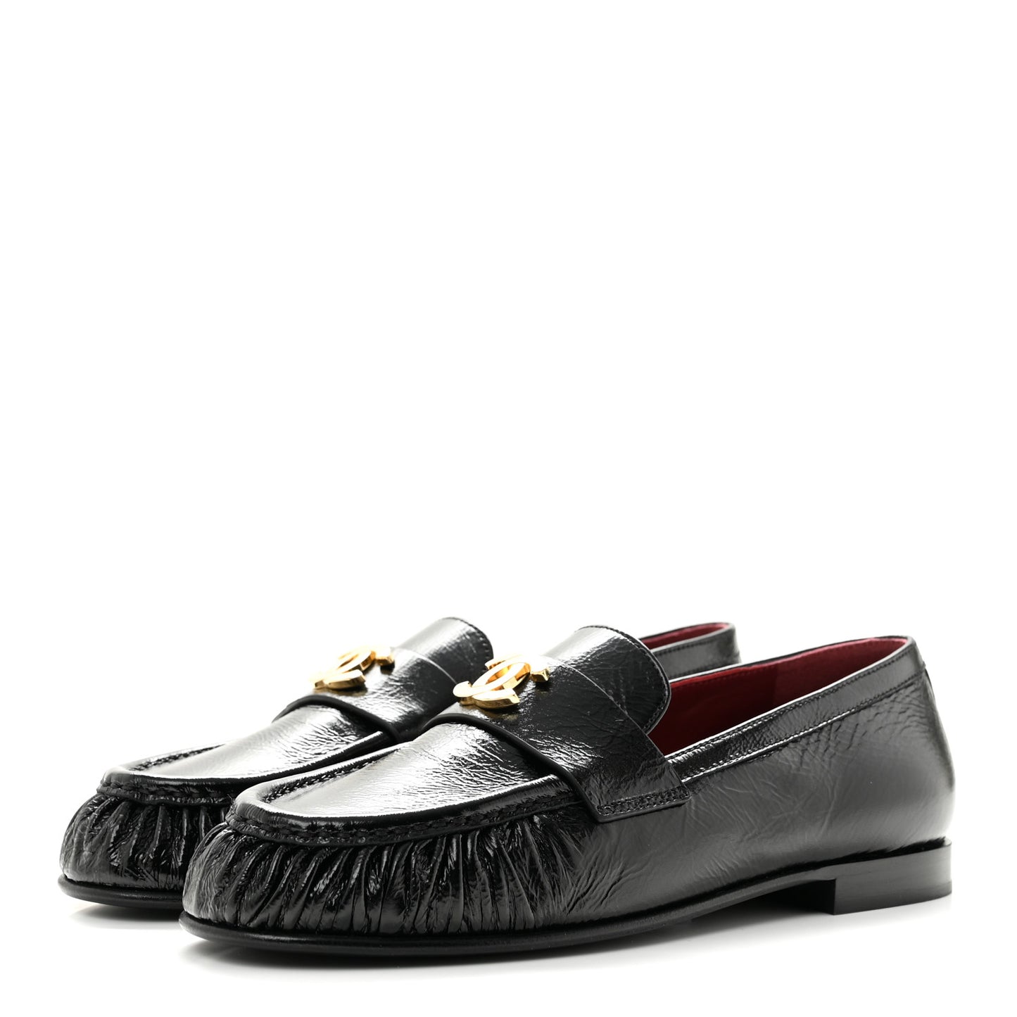 Crumpled Shiny Lambskin CC Mocassin Loafers 38.5 Black