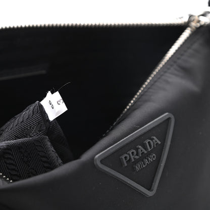 Prada Tessuto Nylon Saffiano Rubber Triangle Logo Pocket Zippered Shoulder Bag Black 8 of 11