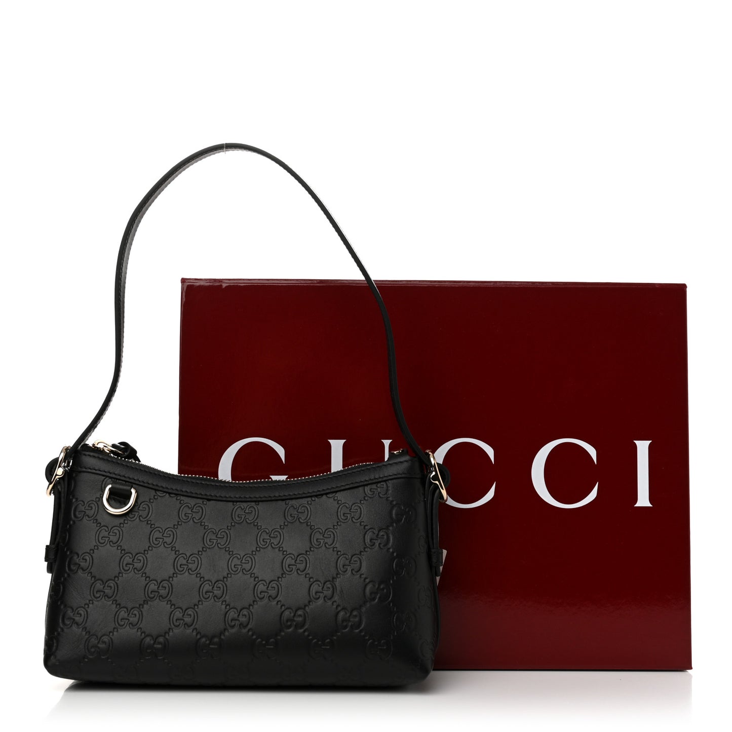 GG Calfskin Embossed Emblem Small Shoulder Bag Black