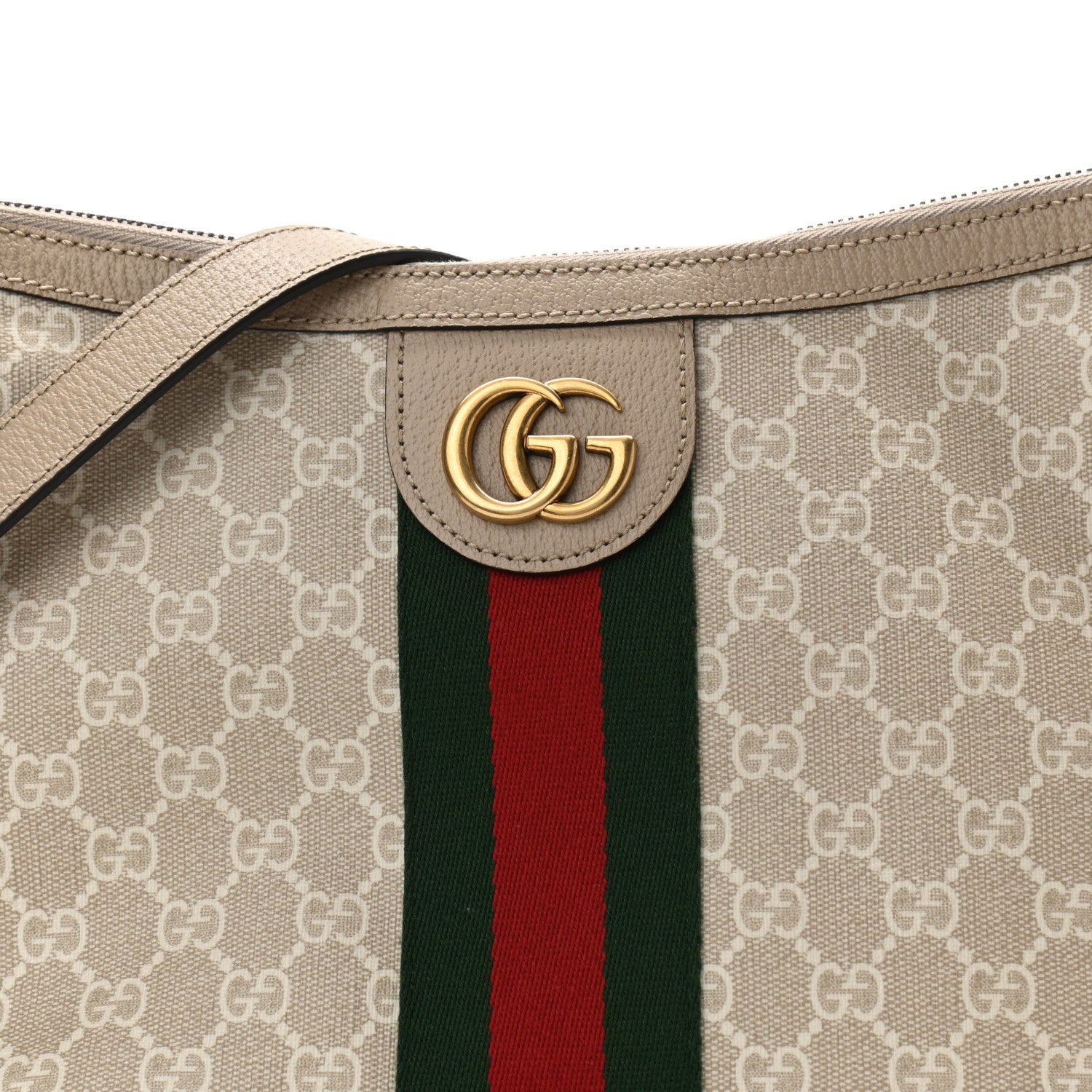 Gucci GG Supreme Monogram Textured Dollar Calfskin Web Small Ophidia Half Moon Hobo Beige Mystic White Oatmeal 8 of 10