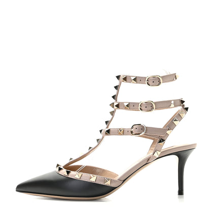 Valentino Garavani Calfskin Rockstud Ankle Strap 65mm Pumps 37.5 Black Poudre 1 of 14