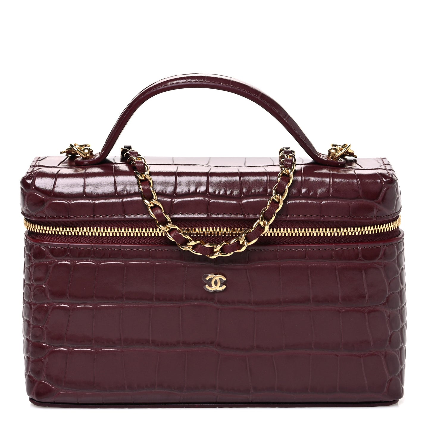 Calfskin Crocodile Embossed Crococo Exoticoco Vanity With Chain Dark Burgundy