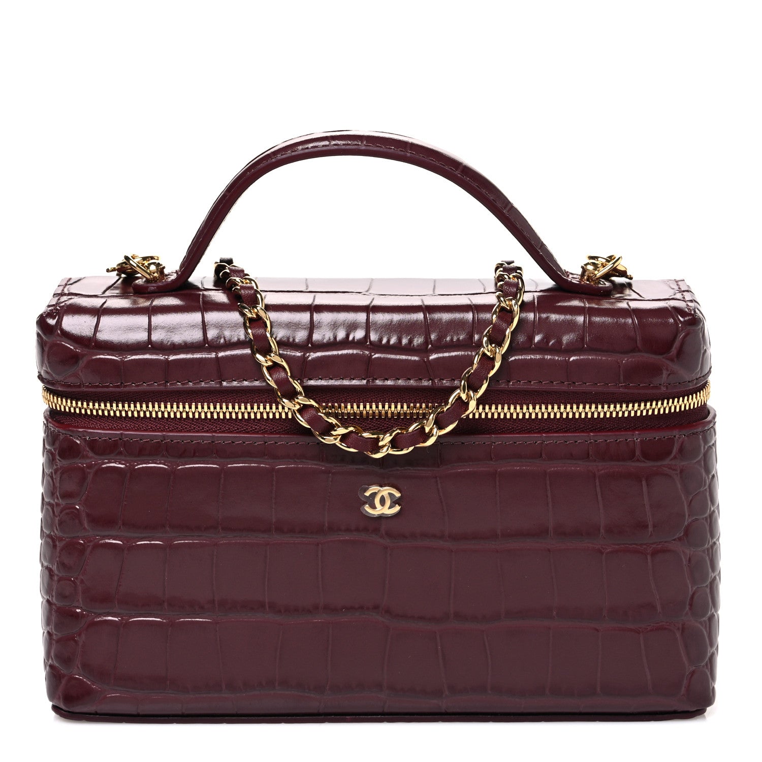 Chanel Calfskin Crocodile Embossed Crococo Exoticoco Vanity With Chain Dark Burgundy 1 of 11