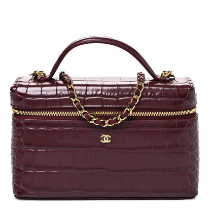 Chanel Calfskin Crocodile Embossed Crococo Exoticoco Vanity With Chain Dark Burgundy 1 of 11