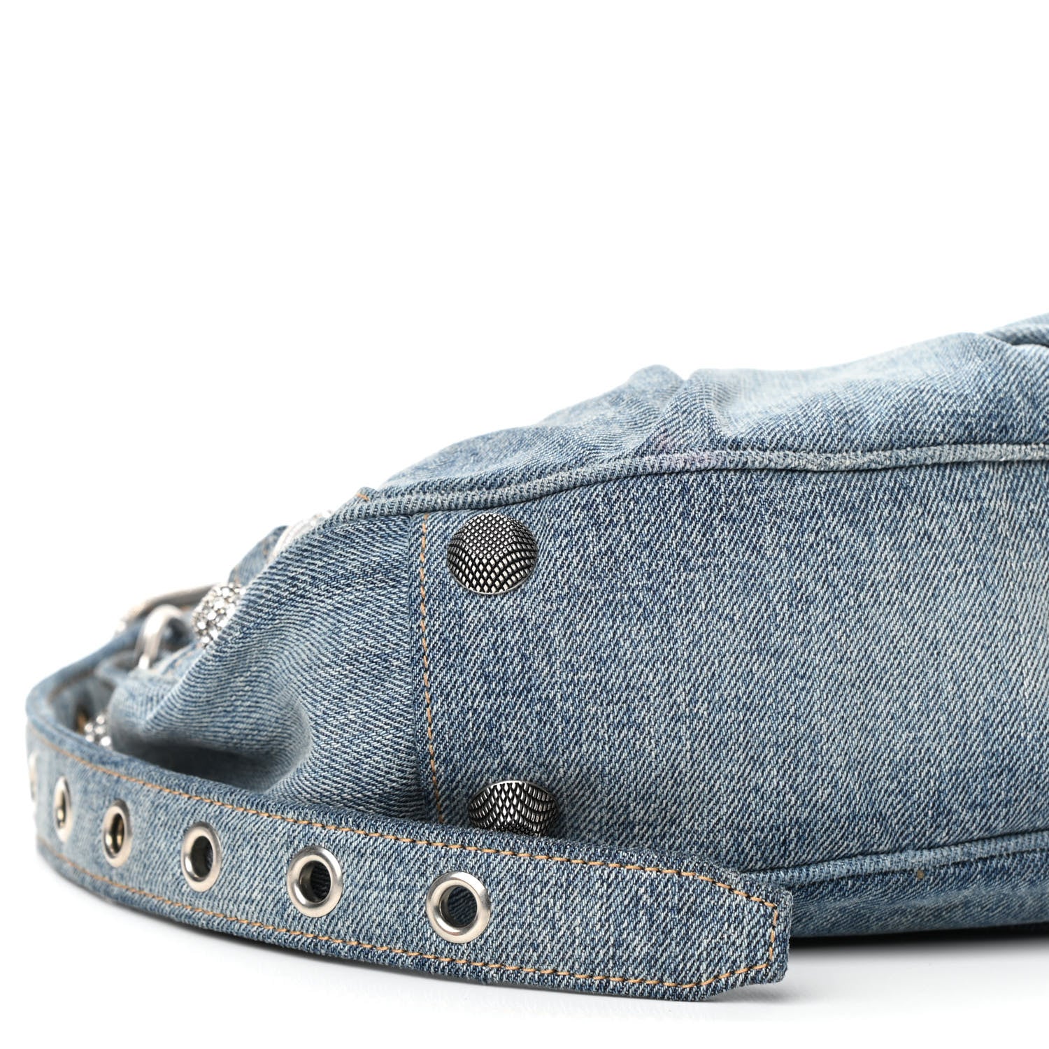 Balenciaga Washed Frayed Denim Crystal Small Le Cagole Shoulder Bag Blue 9 of 13