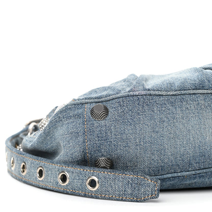 Balenciaga Washed Frayed Denim Crystal Small Le Cagole Shoulder Bag Blue 9 of 13