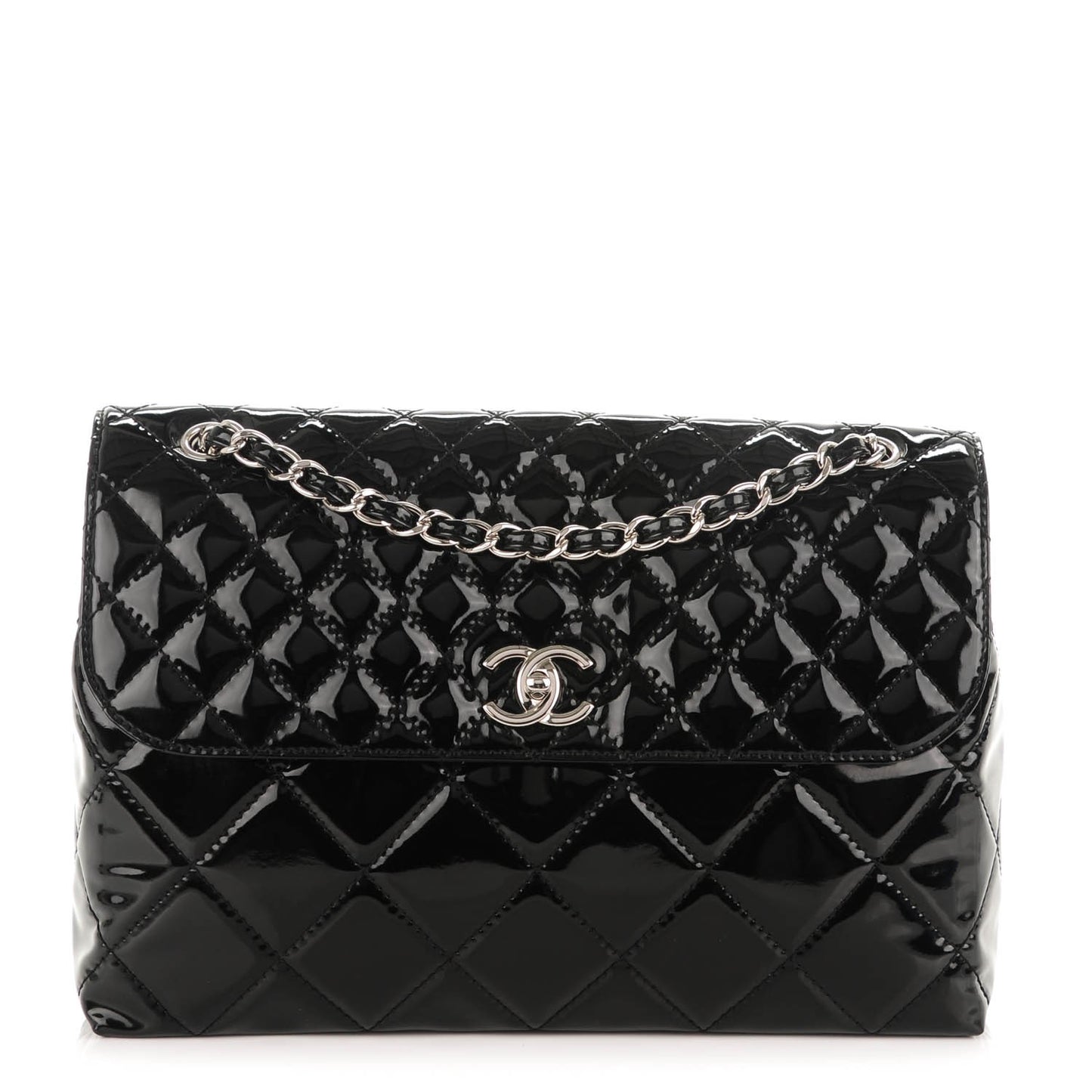 Vinyl Quilted In the Business Flap Bag Black