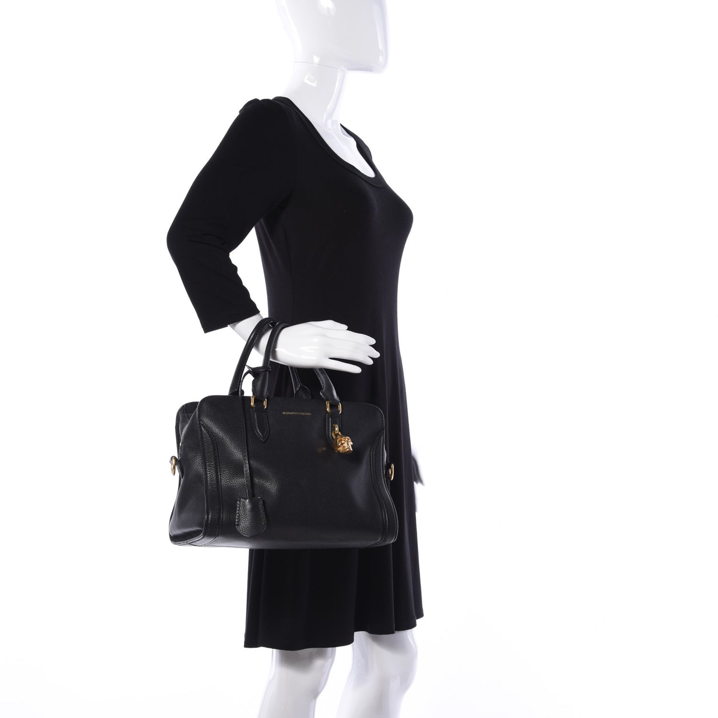 Pebbled Calfskin Small Skull Padlock Zip Around Tote Black