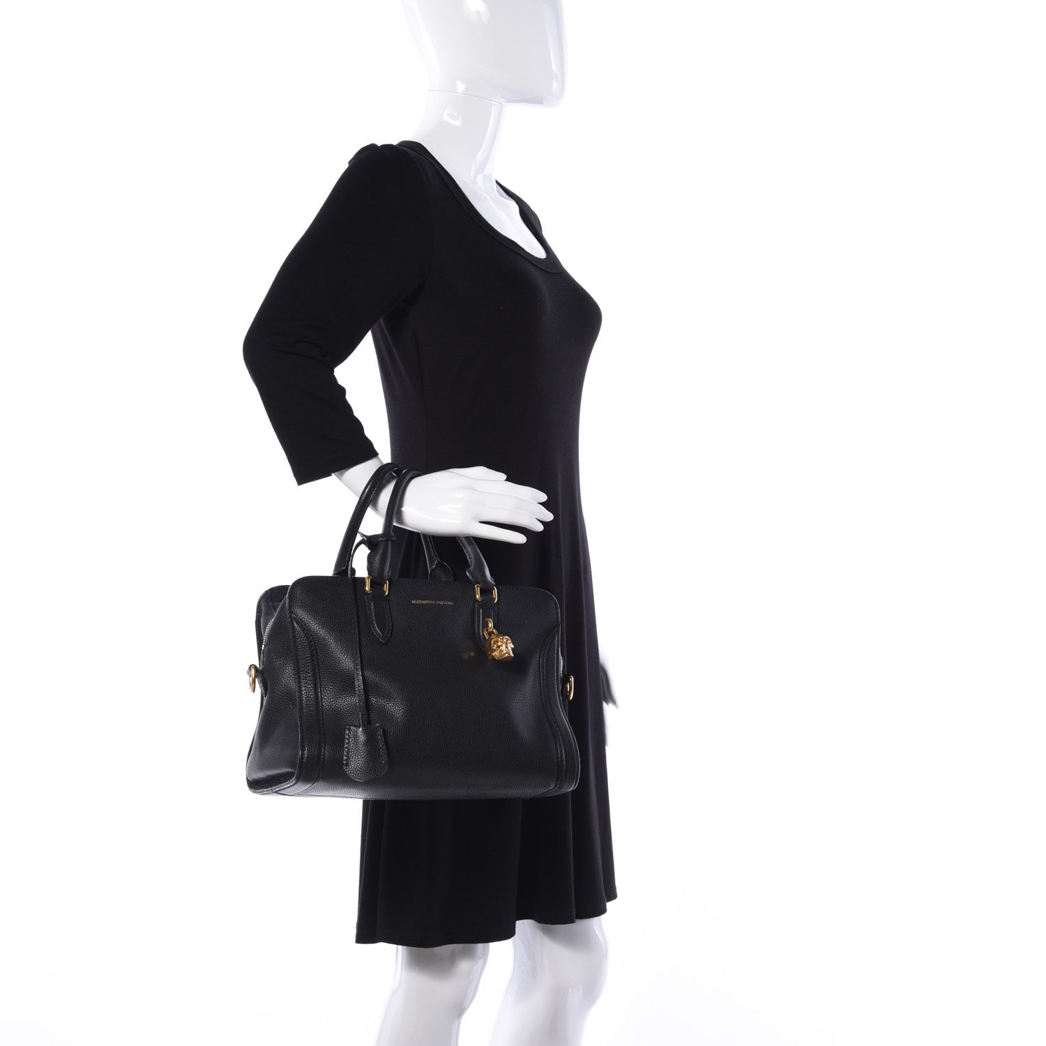 Alexander McQueen Pebbled Calfskin Small Skull Padlock Zip Around Tote Black 3 of 13