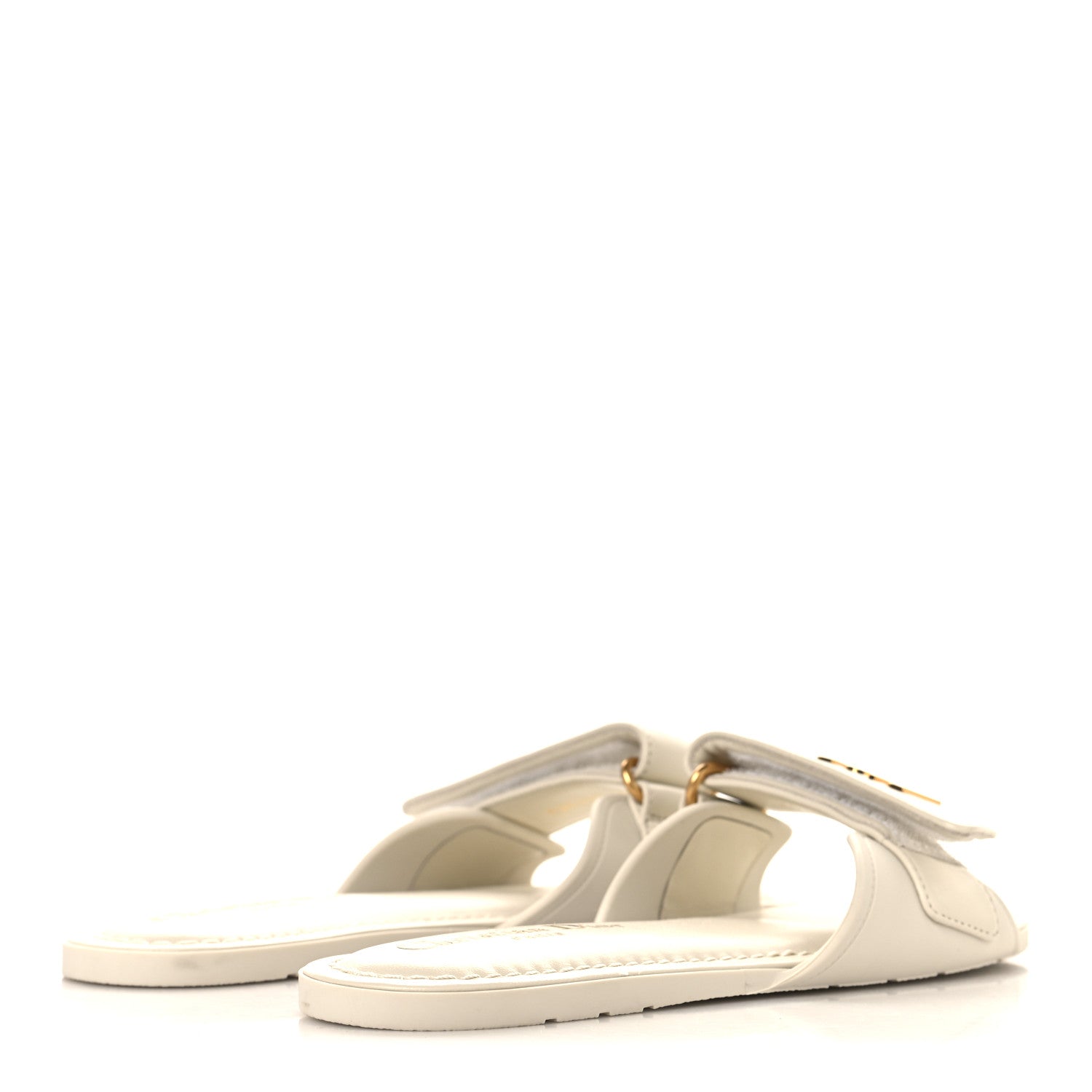 Christian Dior Lambskin Rubber Dioriviera Dioract Flat Slide Sandals 35 White 5 of 9