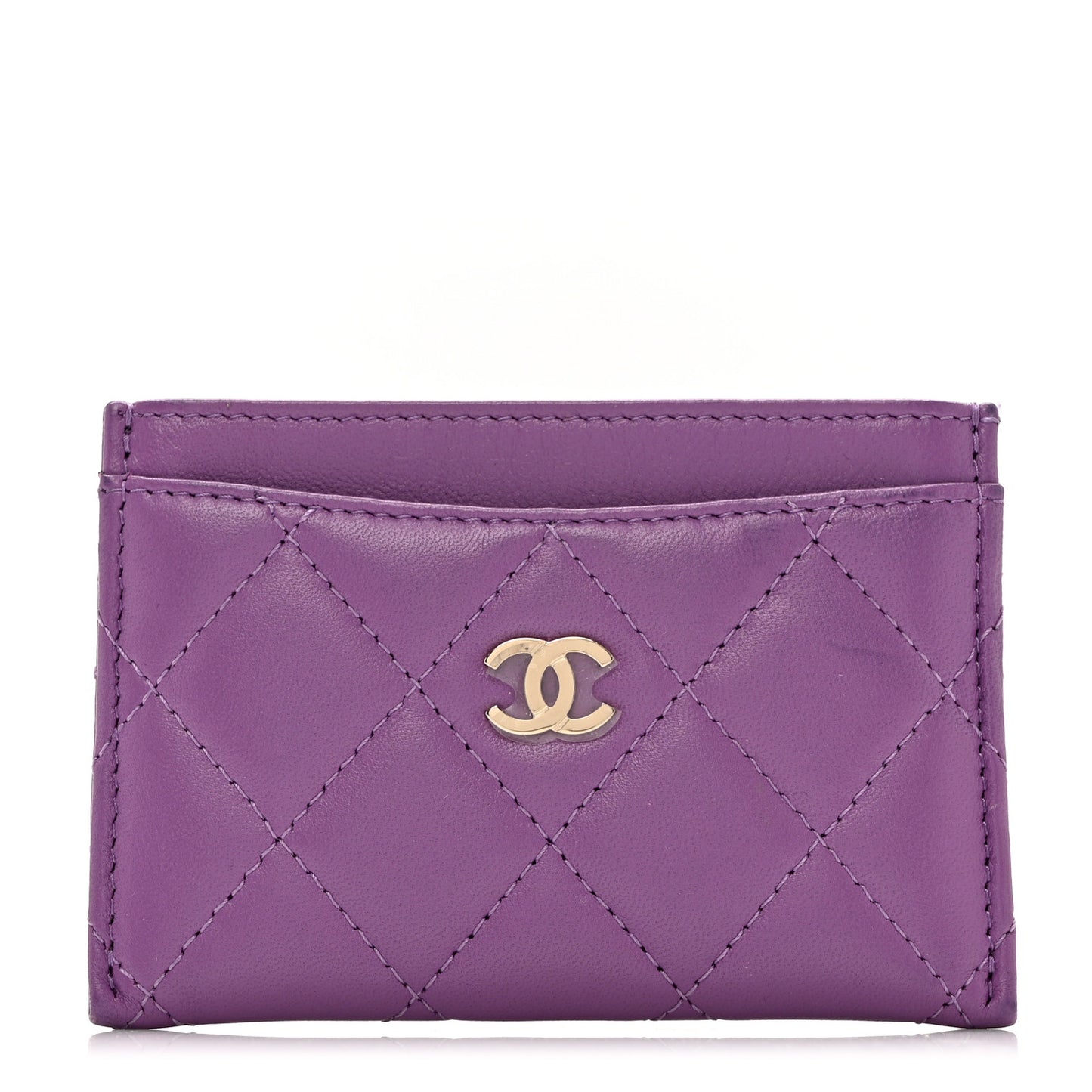 Lambskin Quilted Card Holder Purple