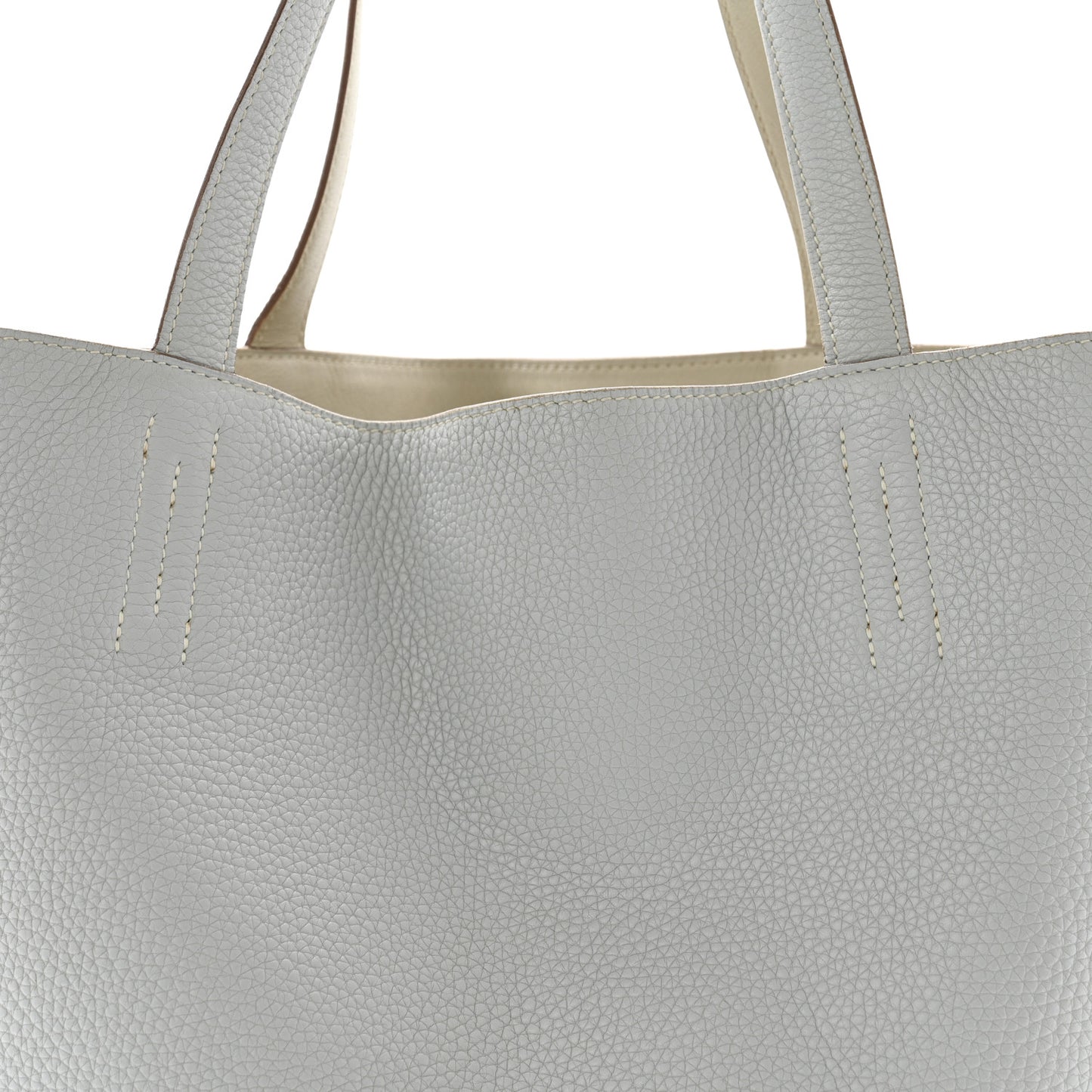 Taurillon Clemence Double Sens 45 Reversible Tote Gris Perle Bleu Pale