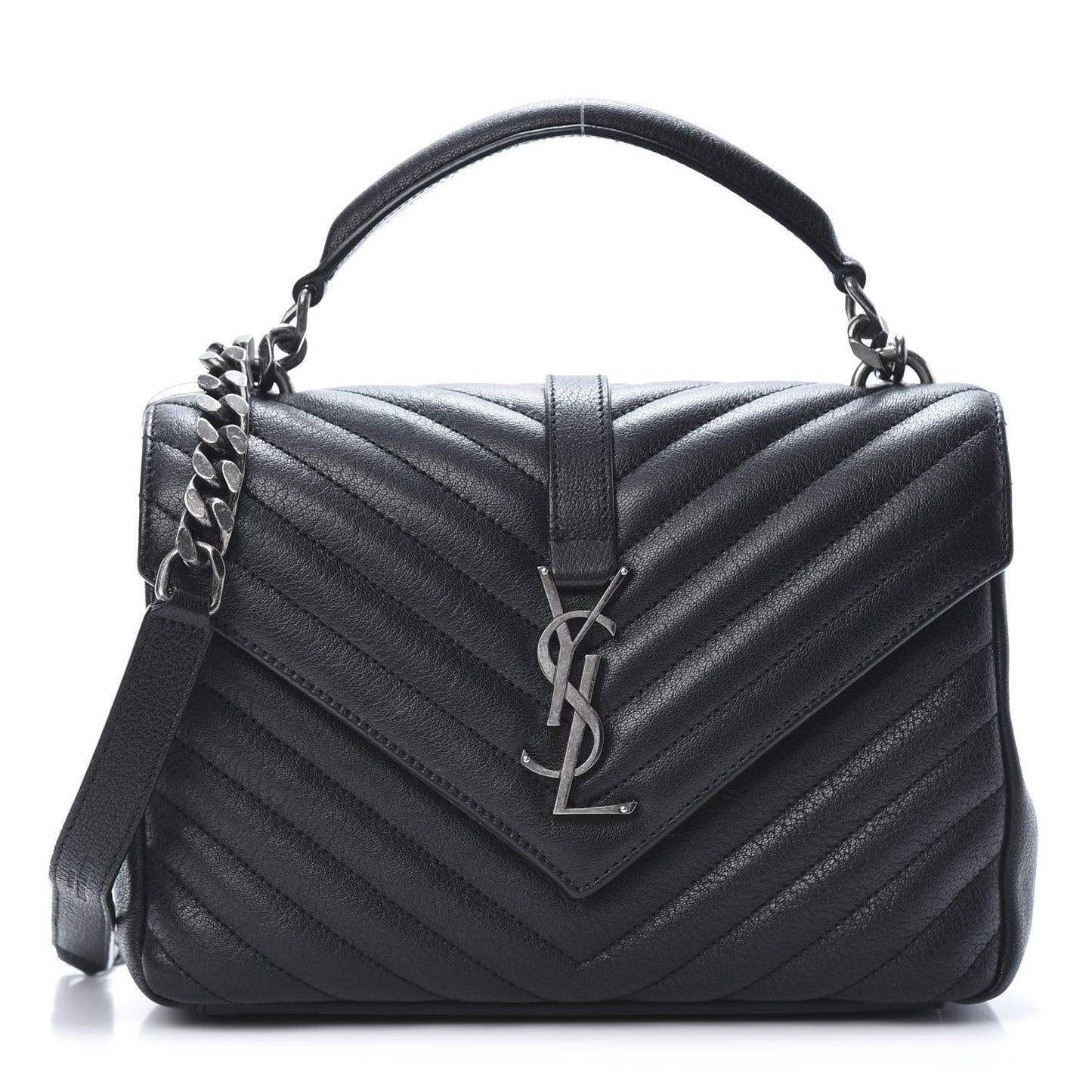 Sheepskin Matelasse Chevron Monogram Medium College Bag Black