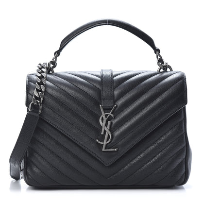 Saint Laurent Sheepskin Matelasse Chevron Monogram Medium College Bag Black 1 of 12
