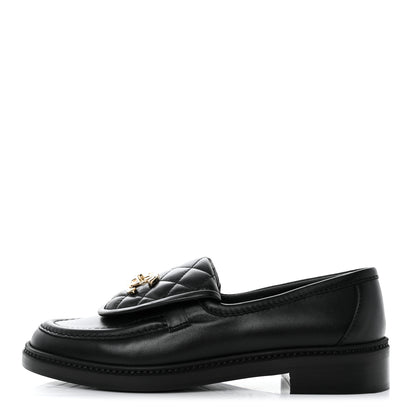 Chanel Lambskin Quilted CC Turnlock Loafers 37.5 Black 1 of 9