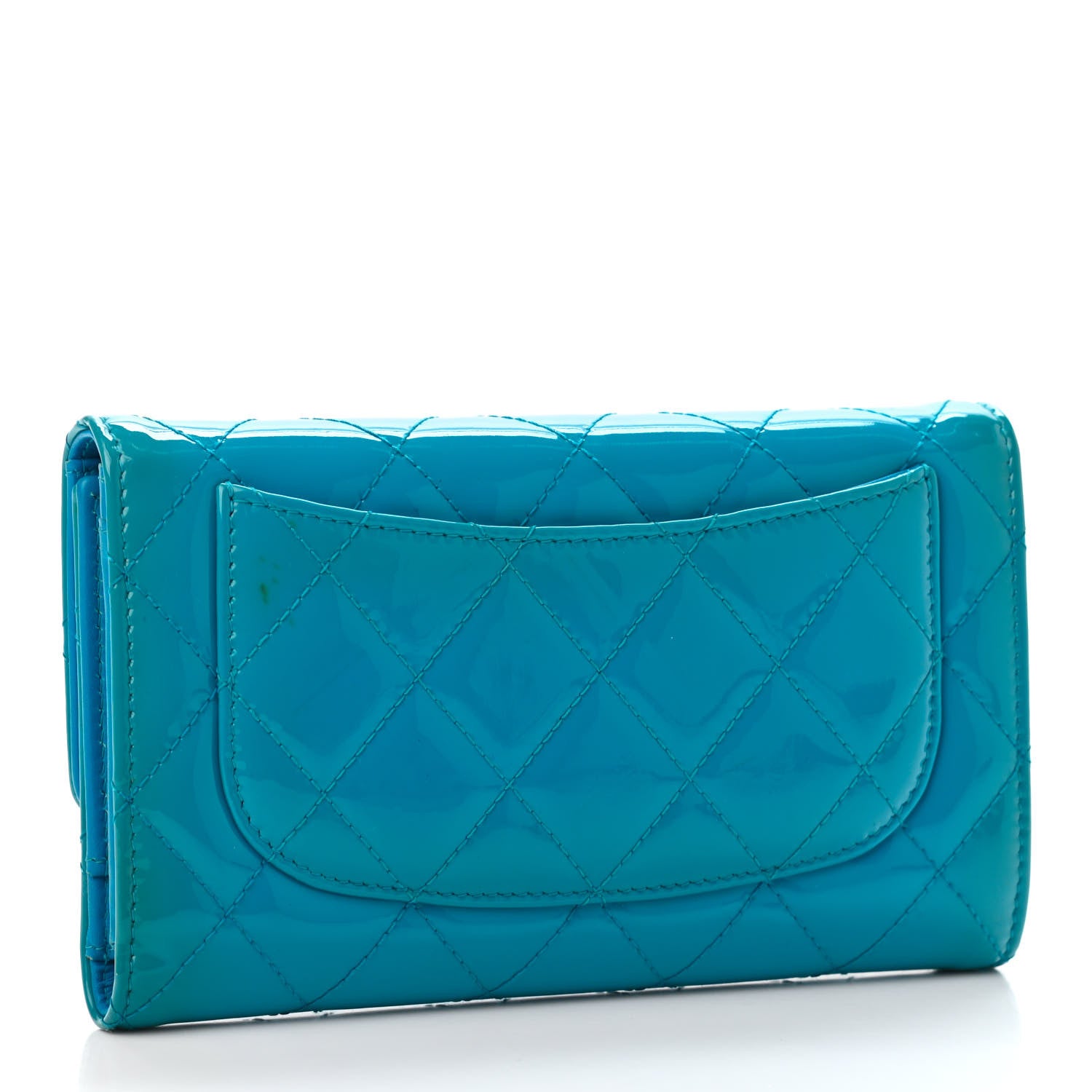 Chanel Patent Quilted Large Flap Wallet Blue 2 of 4