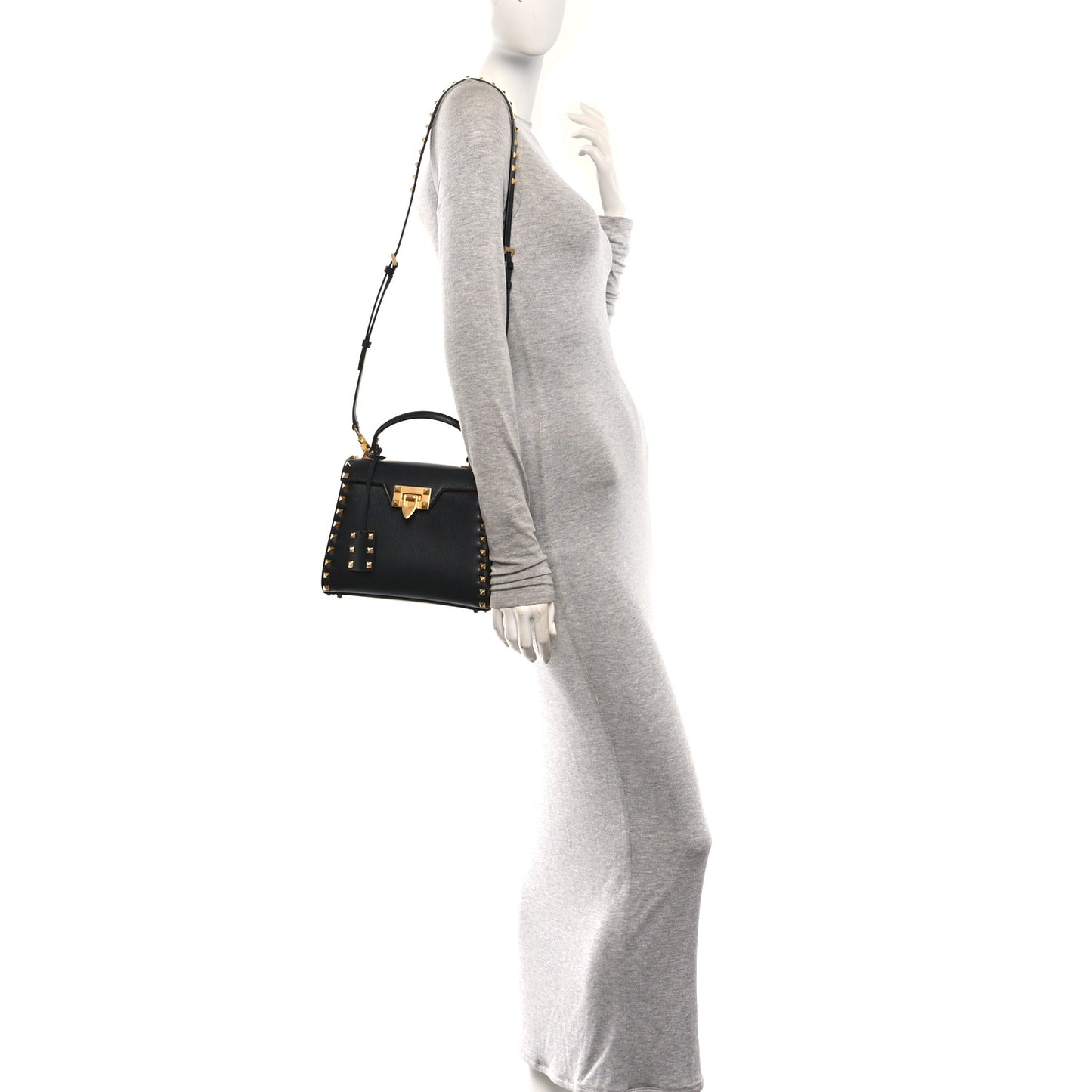 Grainy Calfskin Small Rockstud Alcove Top-Handle Flap Bag Black
