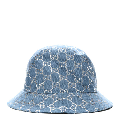 Gucci Canvas Lame GG Monogram Bucket Hat M Light Blue Silver 4 of 8