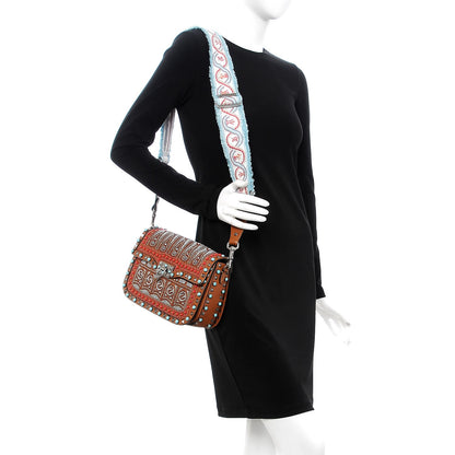 Valentino Garavani Calfskin Embroidered Medium Guitar Strap Rockstud Rolling Flap Saddle Bag Light Cuir 2 of 9
